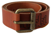 Just Cavalli Brown Leather Logo Bronze Rustic Metal Buckle Belt -   -  Just Cavalli.